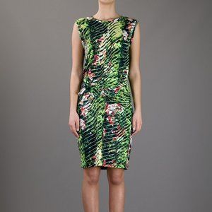 NWT KENZO Green Sleeveless Tropical Print Dress L